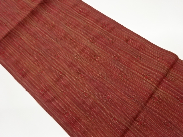 リサイクル　よろけ縞に格子模様織出し名古屋帯